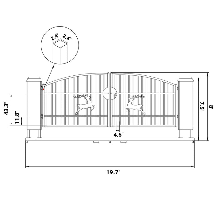 20x8 ft Dual Swing Driveway Gate with Ornamental Posts
