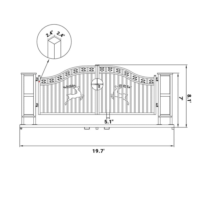 20x8 ft Dual Swing Driveway Gate with Ornamental Posts