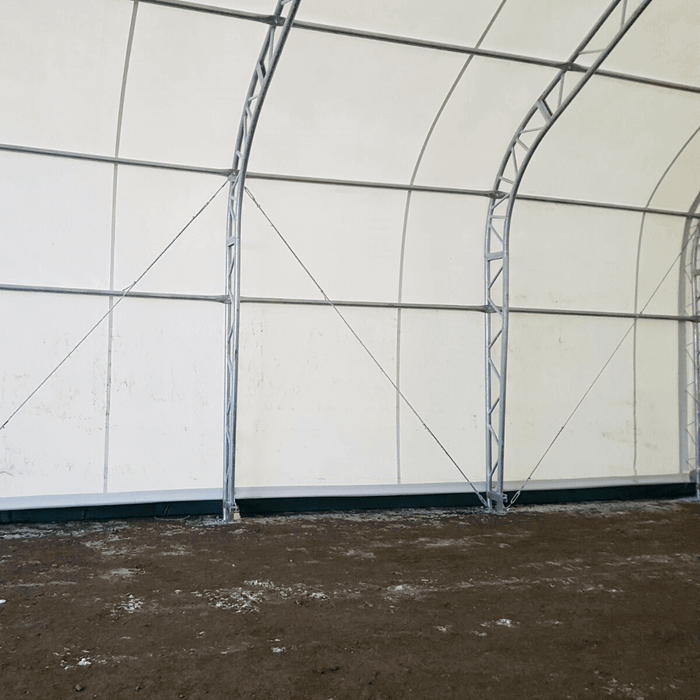 Chery Industrial Gold Mountain Double Truss Arch Storage Shelter 30′ W × 80′ L × 20′ H