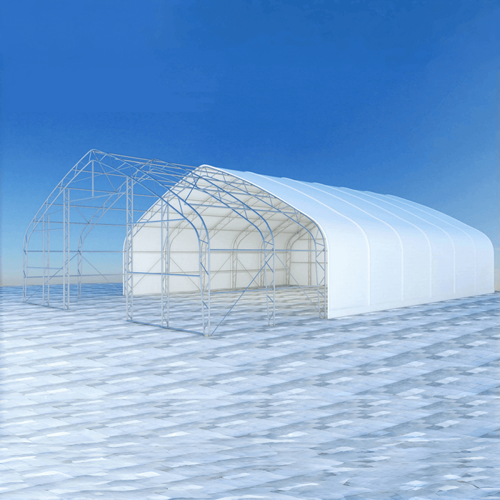 Chery Industrial Gold Mountain Double Truss Arch Storage Shelter 40′ W × 64′ L × 23′ H
