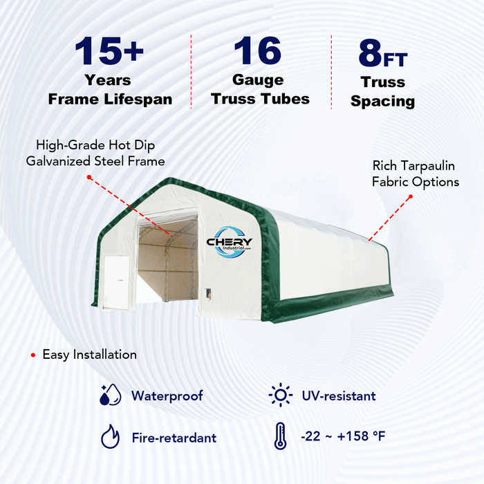 Chery Industrial Gold Mountain Double Truss Storage Shelter 40′ W × 80′ L × 23′ H