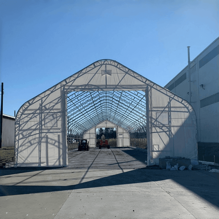 Chery Industrial Gold Mountain Double Truss Storage Shelter 40′ W × 80′ L × 23′ H