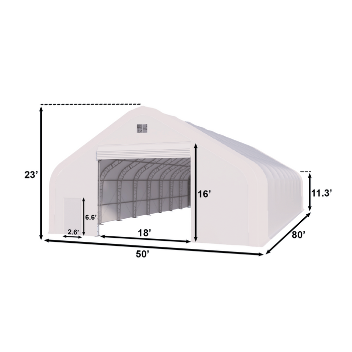 Chery Industrial Gold Mountain Double Truss Storage Shelter 50′ W × 80′ L × 23′ H