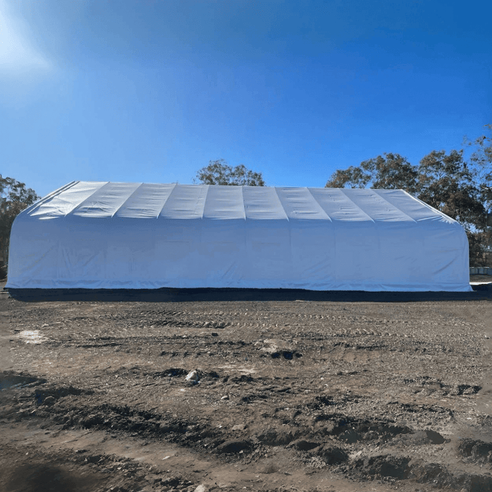Chery Industrial Gold Mountain Double Truss Storage Shelter 50′ W × 80′ L × 23′ H