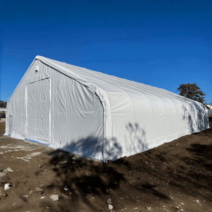 Chery Industrial Gold Mountain Double Truss Storage Shelter 70′ W × 120′ L × 28′ H