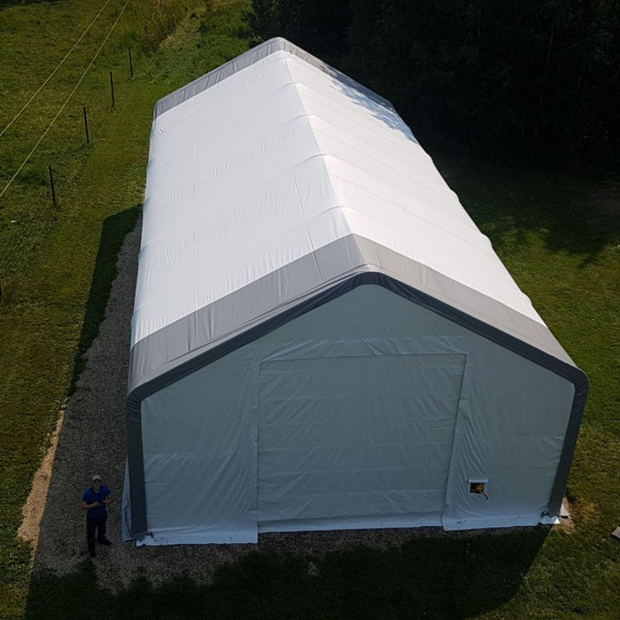 Chery Industrial Gold Mountain Double Truss Arch Storage Shelter 30′ W × 80′ L × 20′ H