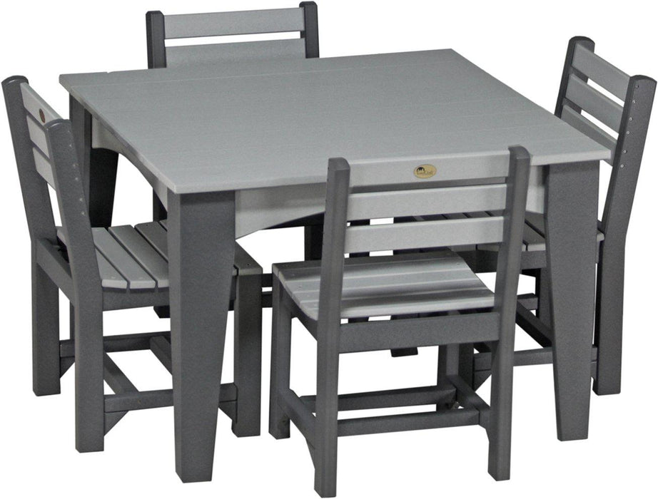 LuxCraft Recycled Plastic Island Dining Height Table Set (44" Square) With 4 Island Side Chairs