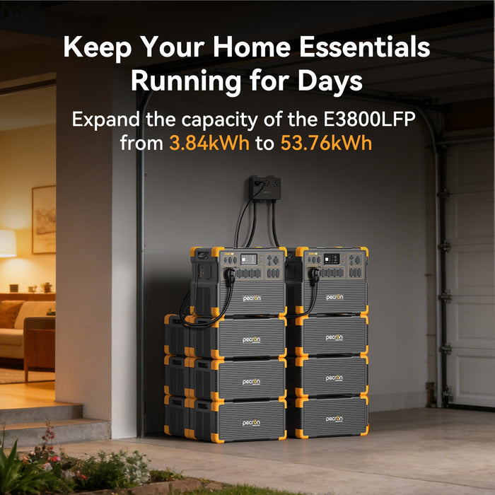 PECRON E3800LFP Portable Power Station 4200W 3840Wh with Free Cart