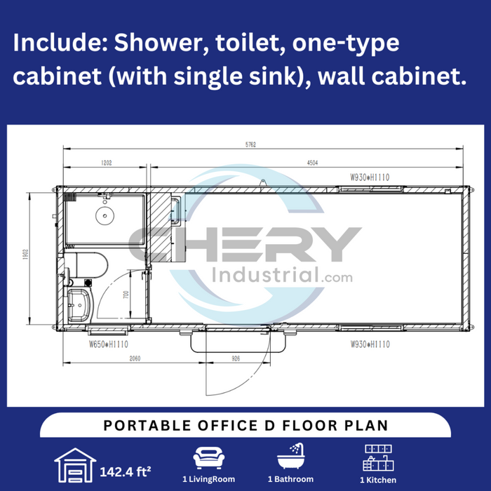Chery Industrial Portable Office 7ft x 20ft with Bathroom