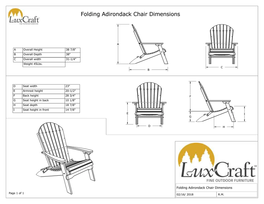 LuxCraft Recycled Plastic Folding Adirondack Chair