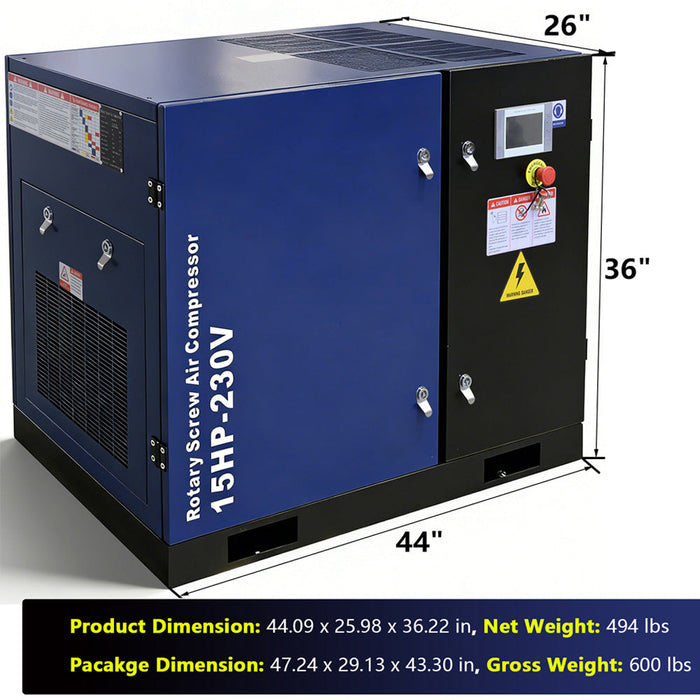 56CFM Rotary Screw Air Compressor, 15HP, 125PSI, 230V 3PHASE 60HZ