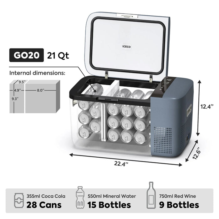 ICECO GO20 21QT Dual Zone 12V Portable Fridge Car Freezer