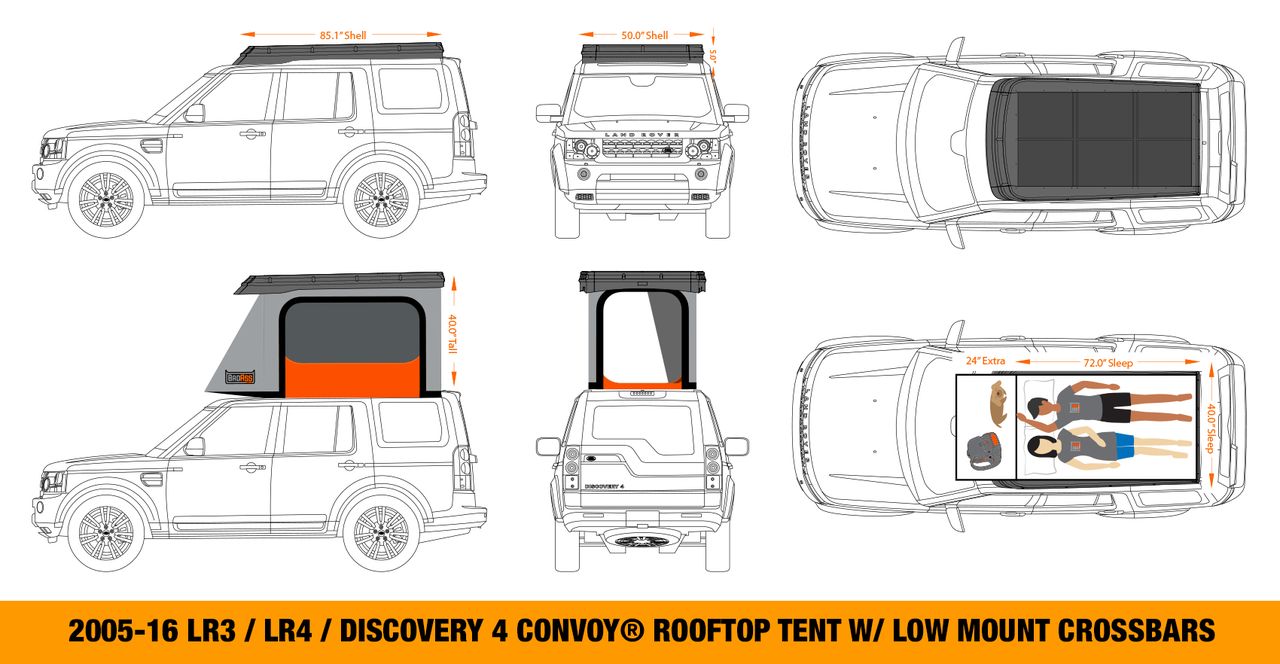 BadAss Tents Land Rover 05-16 LR3  / LR4 Convoy Rooftop Tent Pre-assembled