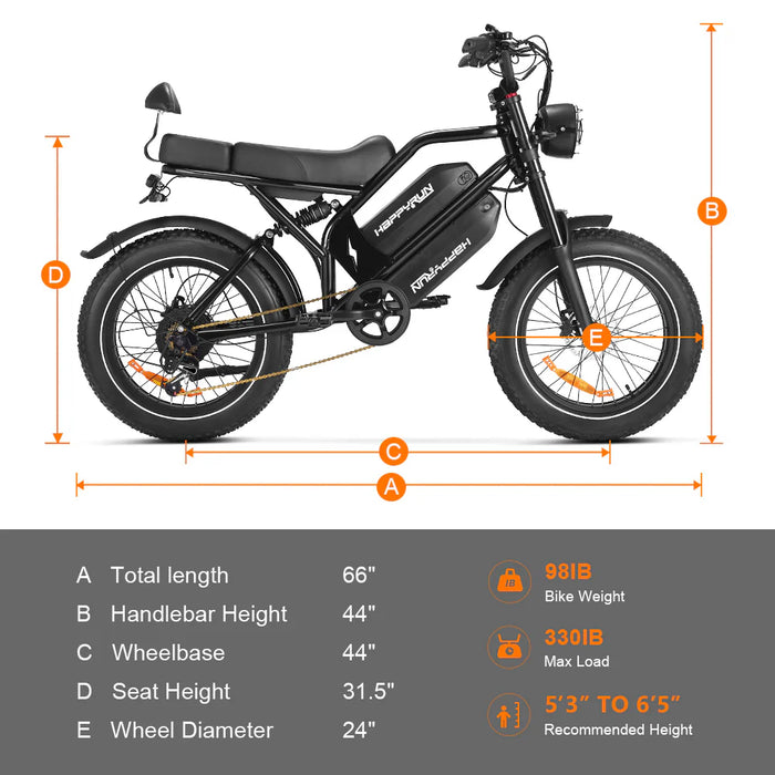 HAPPYRUN G70 20" Electric Cargo Bike 2000W Peak Motor 48V 20Ah+18Ah Dual Batteries