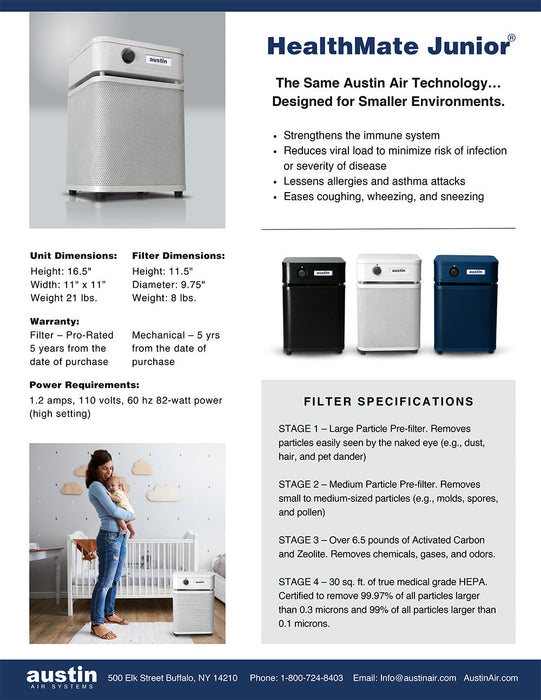 Austin Air HealthMate Junior Air Purifier | Compact HEPA + Carbon Filtration