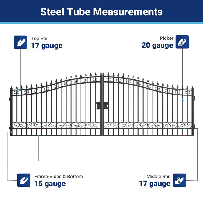 20x8 ft Steel Dual Swing Driveway Gate