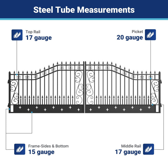 20x8 ft Steel Dual Swing Driveway Gate