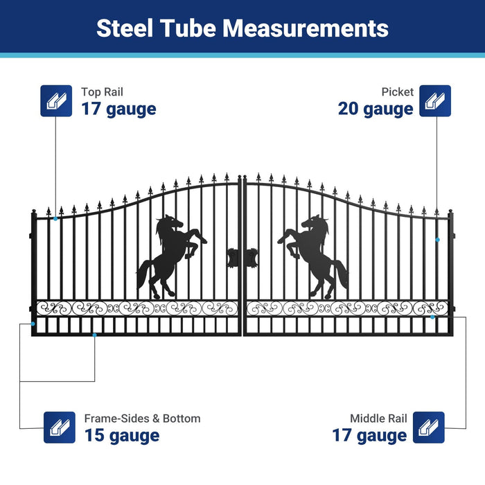 18x8 ft Steel Dual Swing Driveway Gate