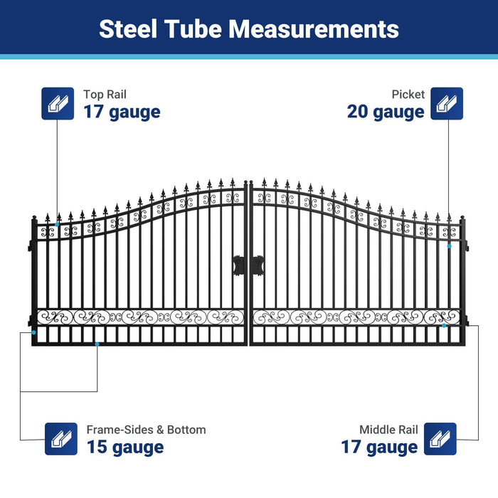 18x8 ft Steel Dual Swing Driveway Gate