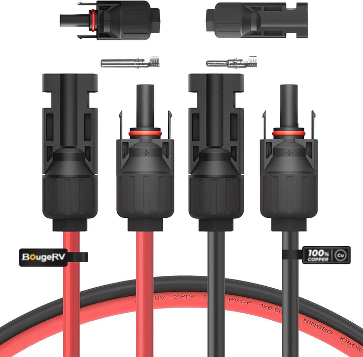 BougeRV Solar Extension Cable with Extra Free Connectors(xx FT Red+xx FT Black)