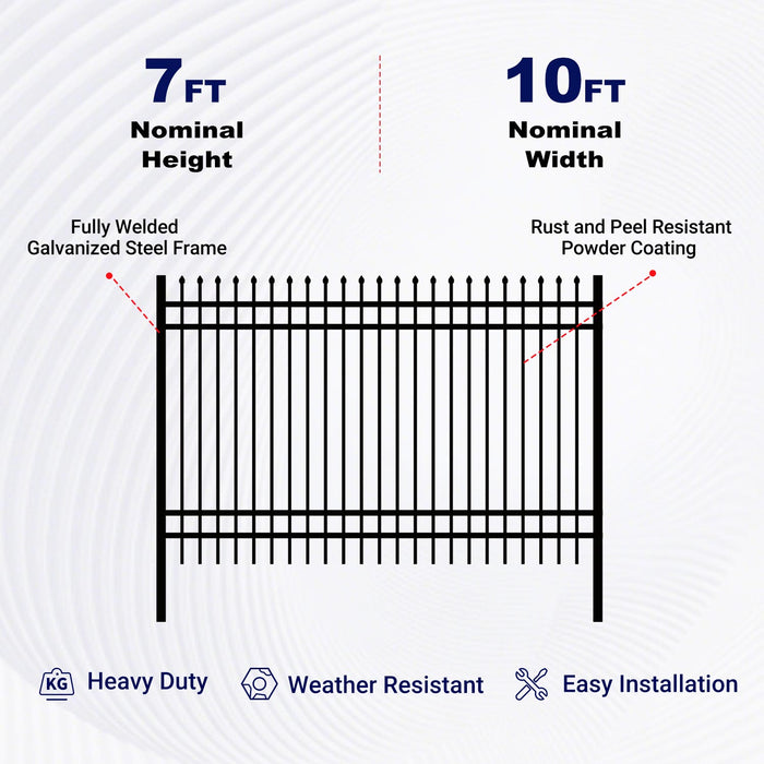 10x7 ft Steel Fence with 4 Rails, 30 Panels