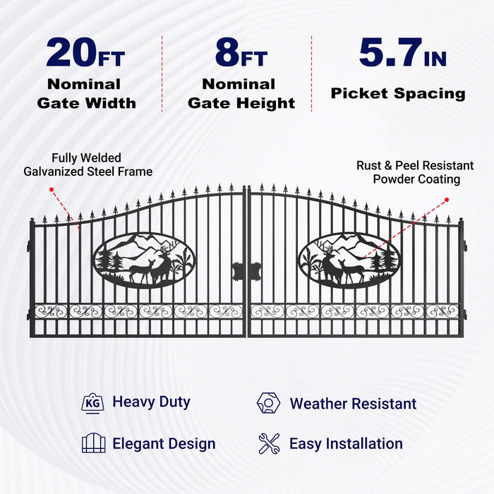 20x8 ft Steel Dual Swing Driveway Gate