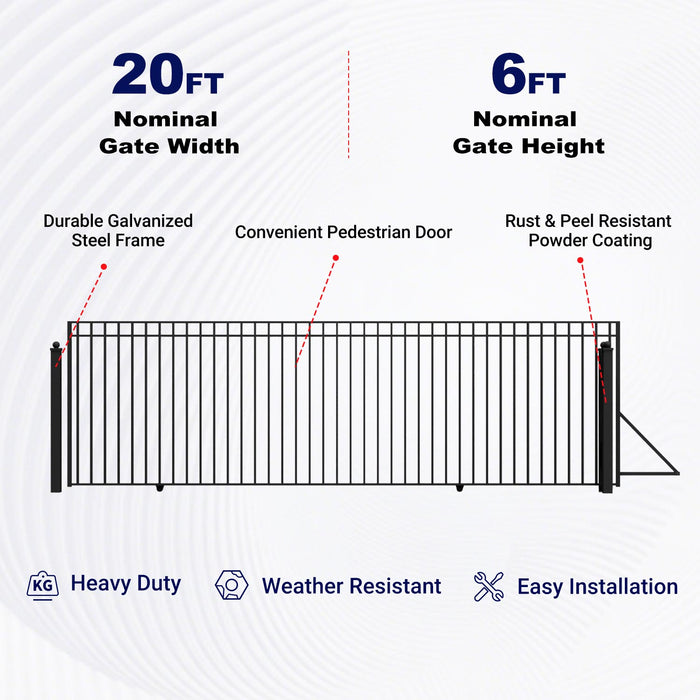 20x6 ft Steel Sliding Driveway Gate - MADRID Style