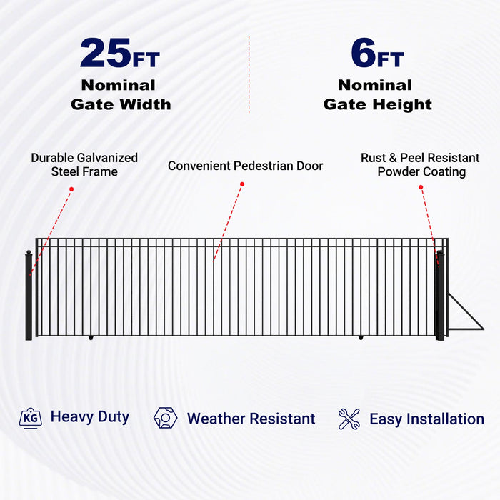 25x6 ft Steel Sliding Driveway Gate - MADRID Style