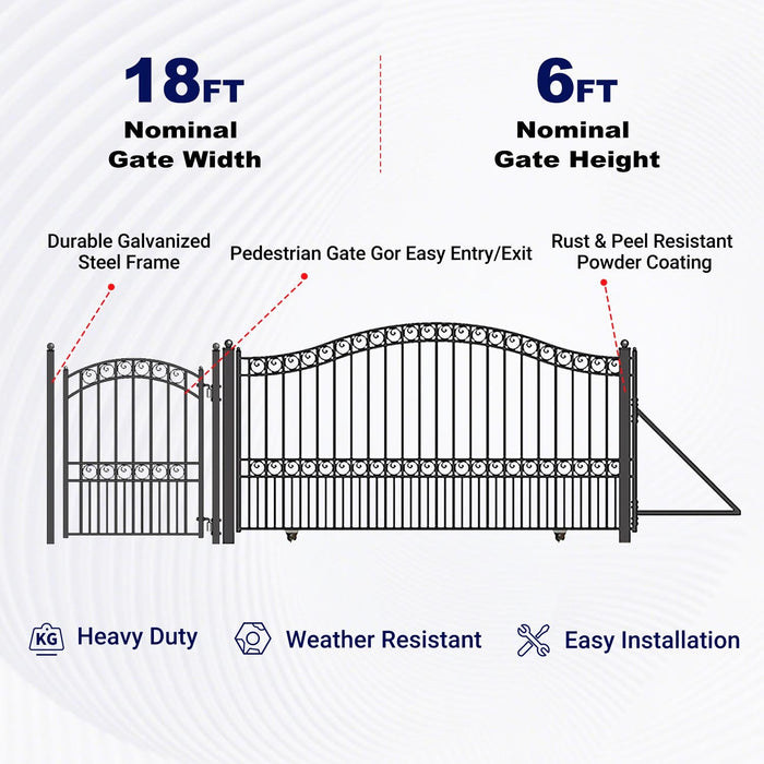 18ft Steel Sliding Driveway Gate with 5ft Pedestrian Gate