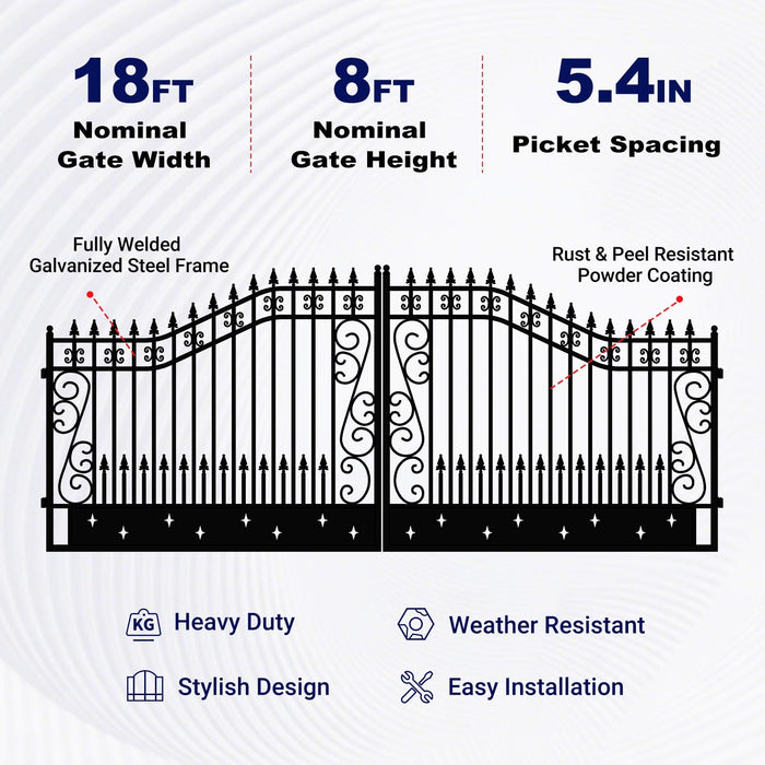 18x8 ft Steel Dual Swing Driveway Gate