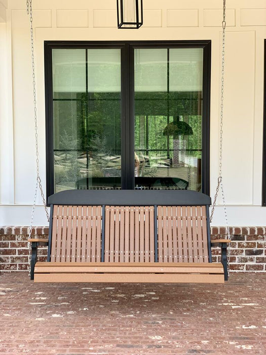 LuxCraft Classic Highback 5ft. Recycled Plastic Porch Swing with Flip Down Center Console