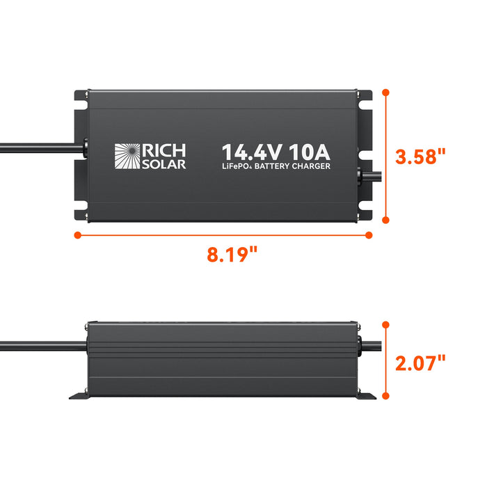 Rich Solar 12V(14.4V) 10A | 100-240VAC | 12V LiFePO4 Battery Charger