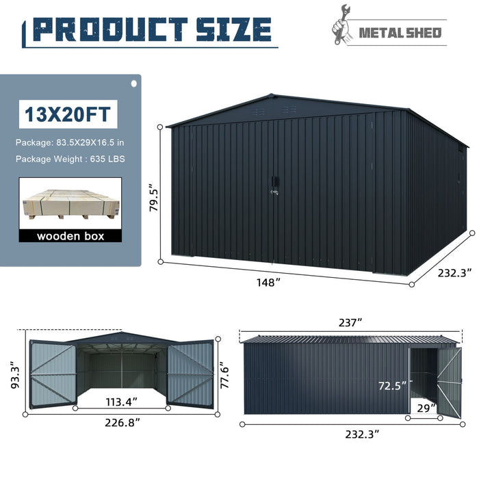 13'x20' Plus Upgraded Metal Garage Shed