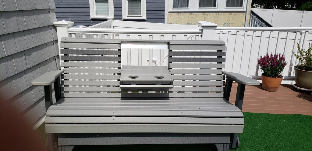 LuxCraft 5' Rollback Recycled Plastic Patio Glider with Flip Down Center Console