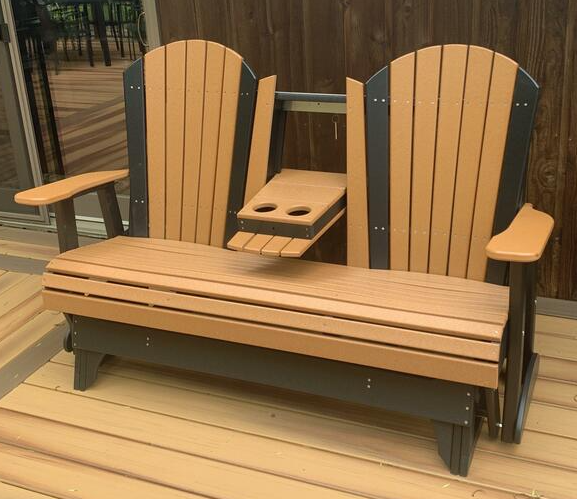 LuxCraft Recycled Plastic 5' Adirondack Glider Chair With Flip Down Center Console