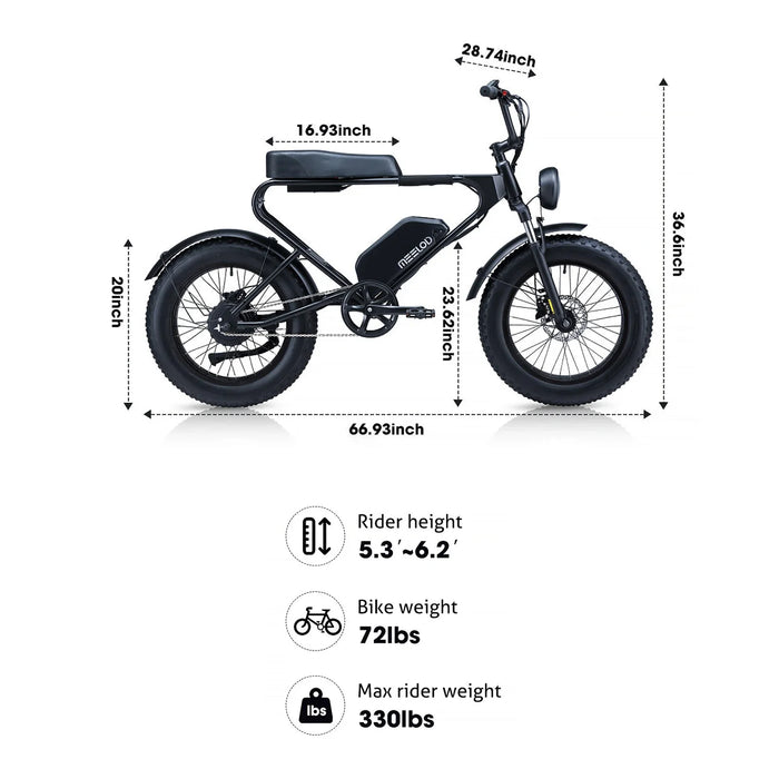 MEELOD DK200 20" Retro Moped Style Electric Bike 750W Motor 48V 13Ah Battery