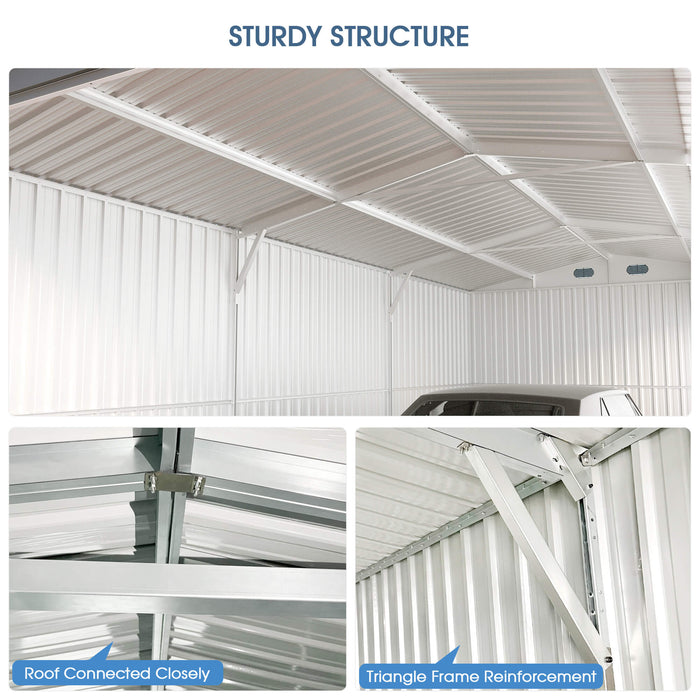 10'x20' Metal Garage Shed with Double Front Doors, Side Entry Door