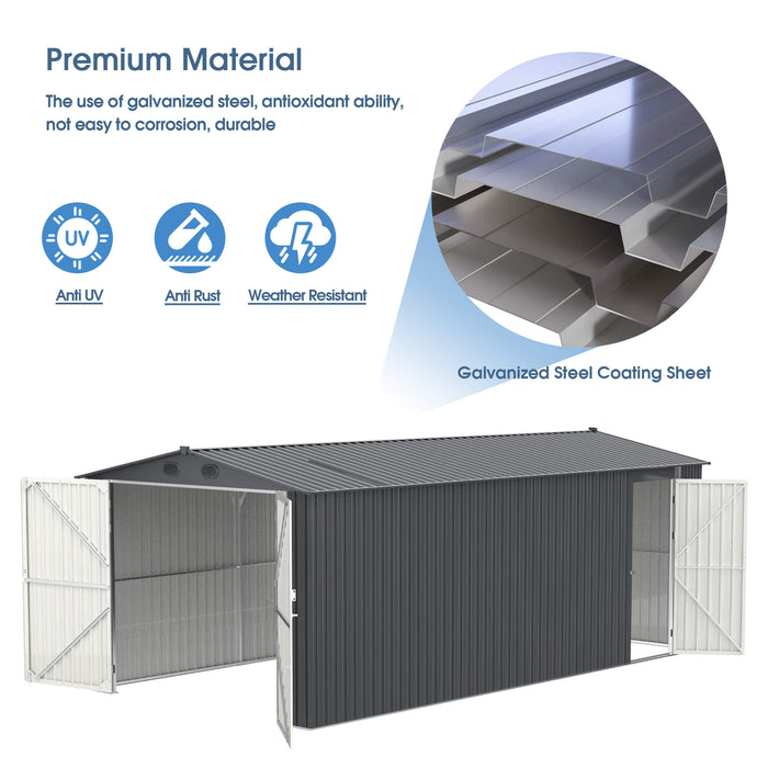 Chery Industrial 13’ x 20’ Metal Storage Shed with Double Front Doors & Side Entry Door