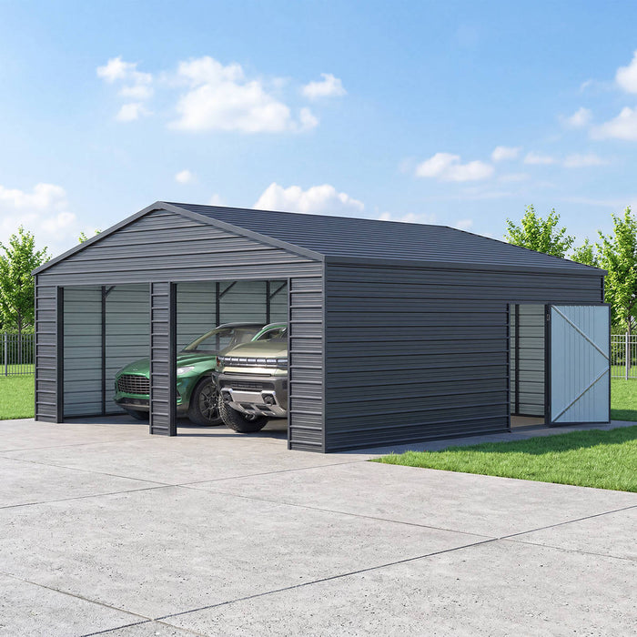 25' x 33' Double Garage Metal Shed with Side Door