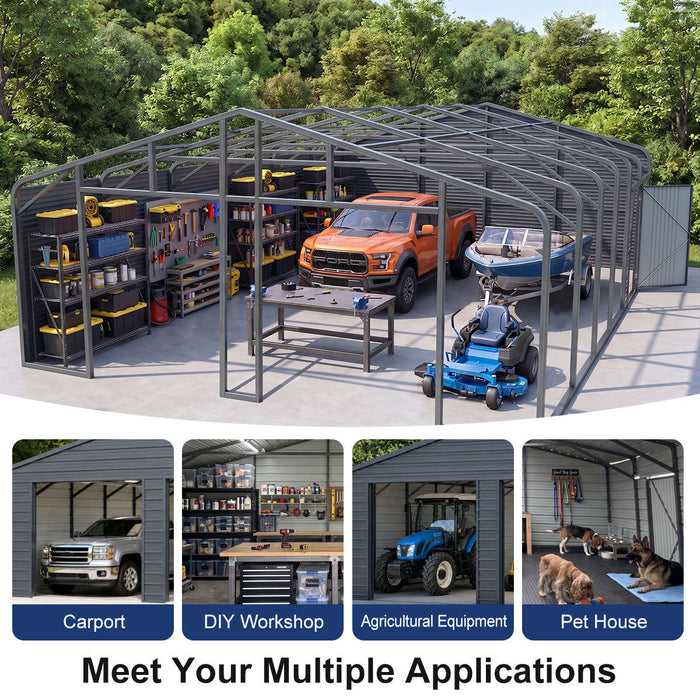 25' x 33' Double Garage Metal Shed with Side Door