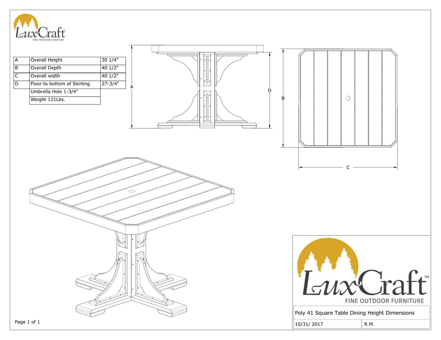 LuxCraft Recycled Plastic 41" Square Table (DINING HEIGHT)