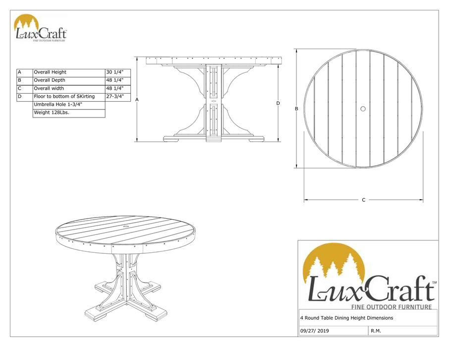 Luxcraft Recycled Plastic 4' Round Table (DINING HEIGHT)