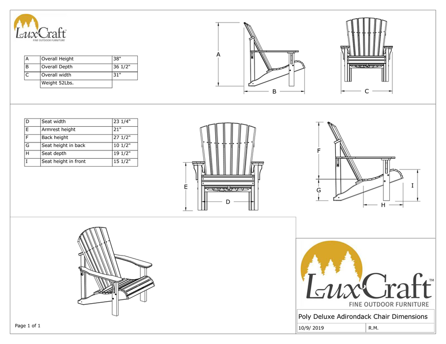 LuxCraft Recycled Plastic Deluxe Adirondack Chair