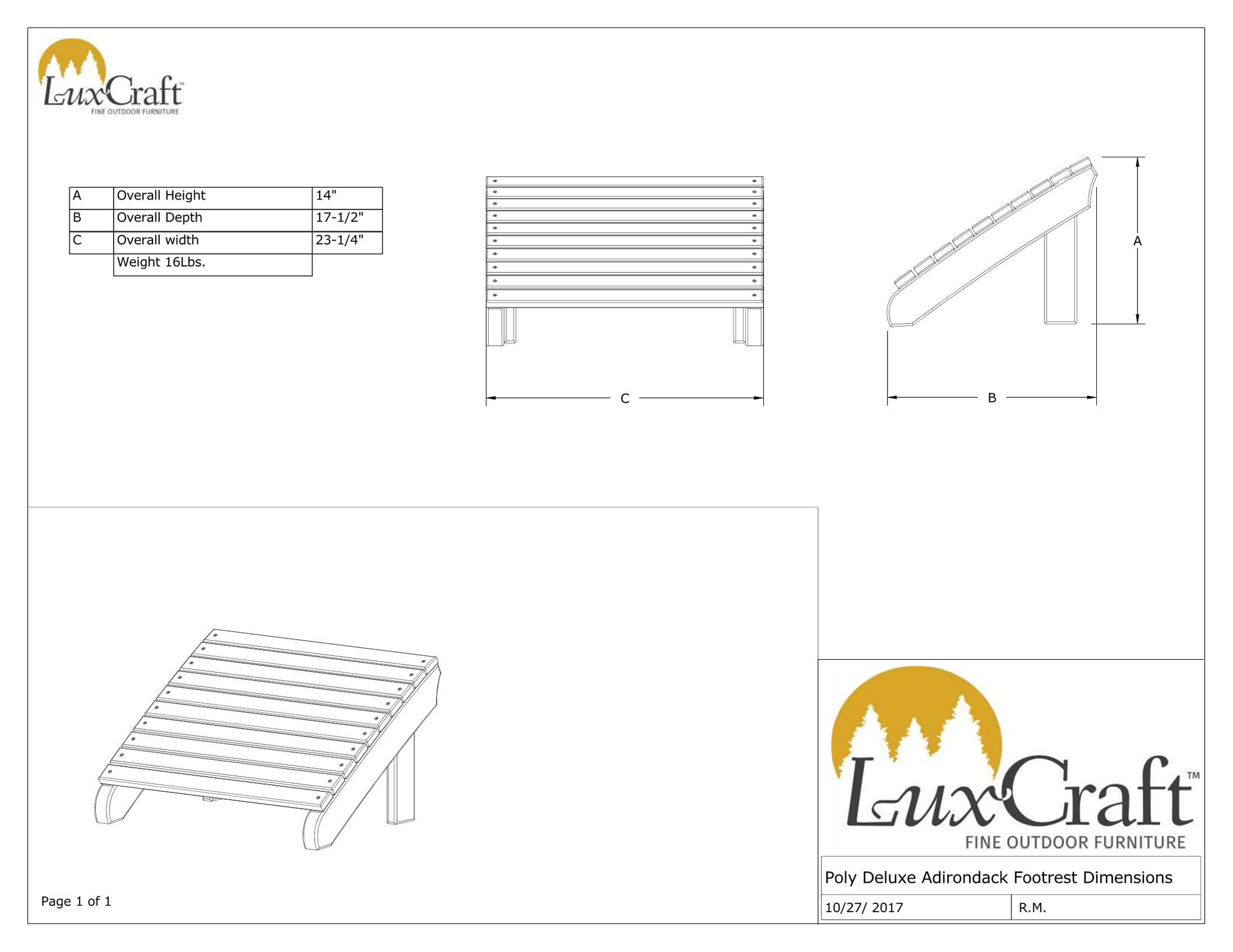 LuxCraft Recycled Plastic Deluxe Adirondack Footrest — OffGrid Lux