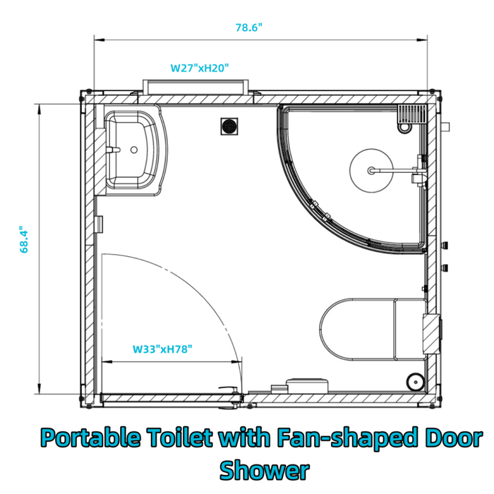 Portable Toilet with Fan‑Shaped Door Shower