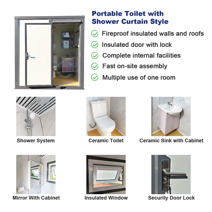 Chery Industrial  Bastone Portable Toilet with Shower Curtain Style