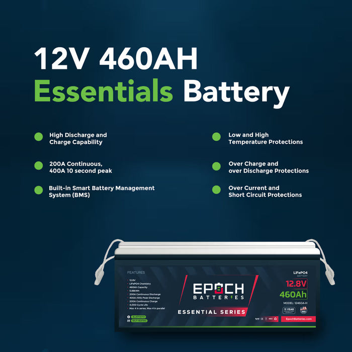 Epoch Batteries 12V 460Ah | Heated & Bluetooth | LiFePO4 Battery - Epoch Essentials