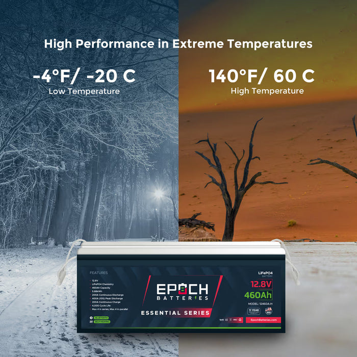 Epoch Batteries 12V 460Ah | Heated & Bluetooth | LiFePO4 Battery - Epoch Essentials