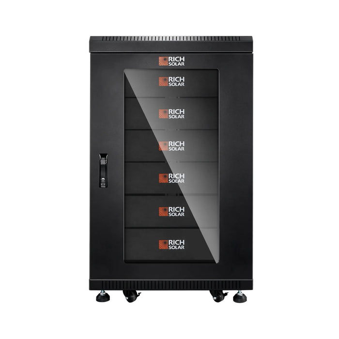 Rich Solar ALPHA 5 Series 6-Slot Battery Rack Cabinet, 600A Busbars, Casters (No Batteries)