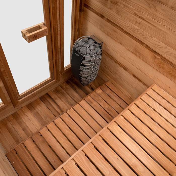 Redwood Outdoors Cabin Outdoor Sauna - 4 Person w/ Harvia Spirit Wi-Fi 8kW Heater